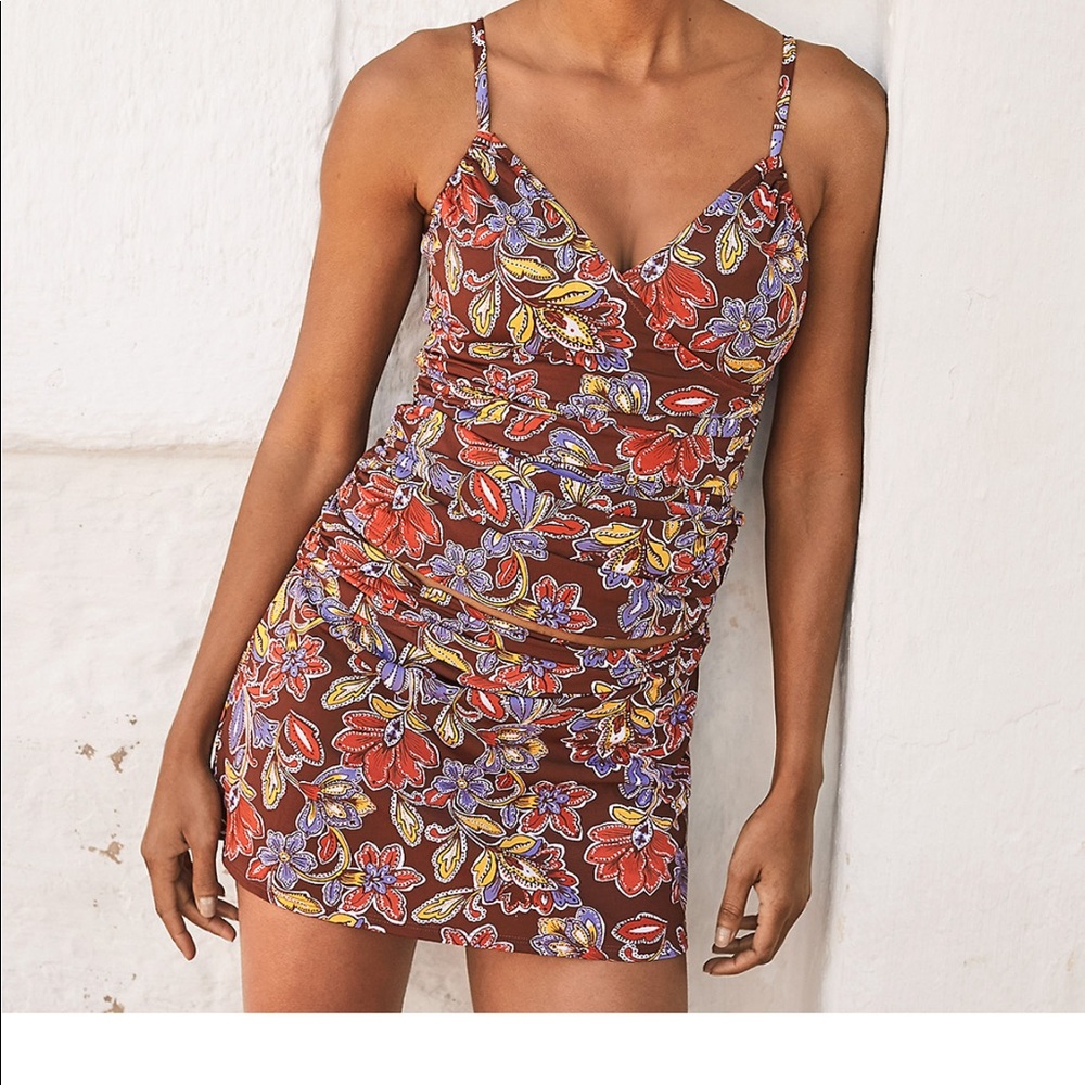 TOP Only - Size 2 Surplice TANKINI Mahogany Garnet Hill Ruched Pool Beach Travel